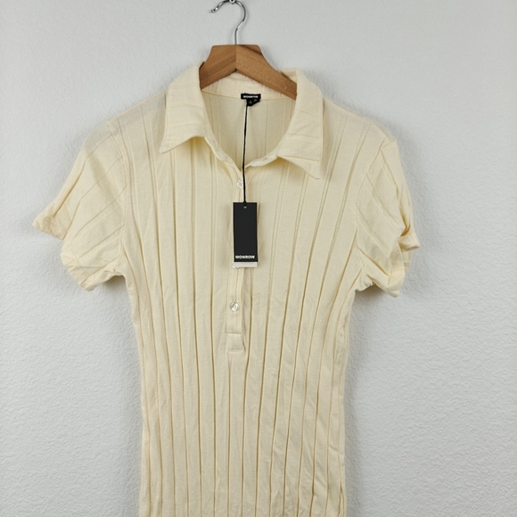 Revolve Monrow NWT Flat Rib Polo Midi Dress In Butter Yellow Size Large Women's - Picture 3 of 15